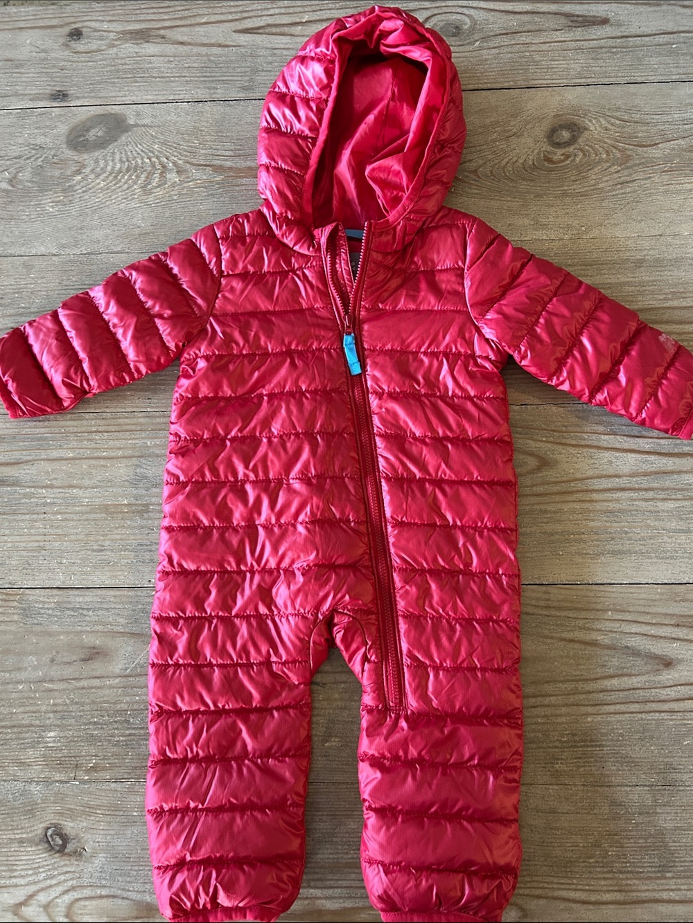 Primary Red Quilted Hooded One-Piece Snowsuit